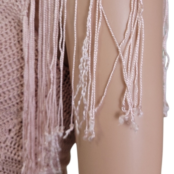 The Limited Womens Vtg y2k Hand Knit Beaded Fringe Crochet V Neck Pink Top SzS🖤 - Picture 11 of 15